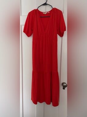 Boden Red Midi Seersucker Dress